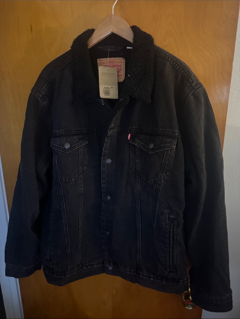 Levis Jean Jacket Mens XL Black Fleece Sherpa Trucker